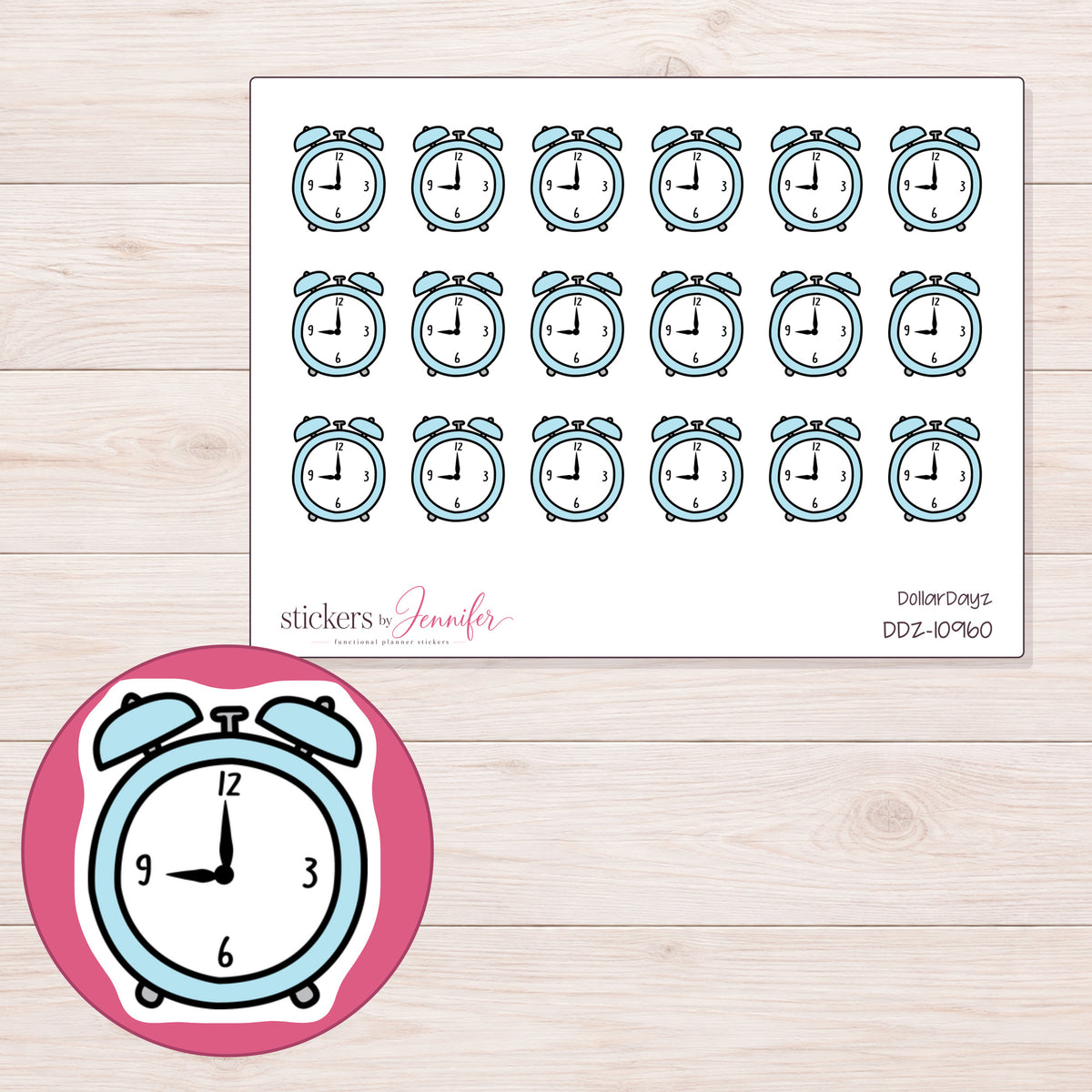 DDZ-10960 planner sticker sheet with enlarged sticker detail