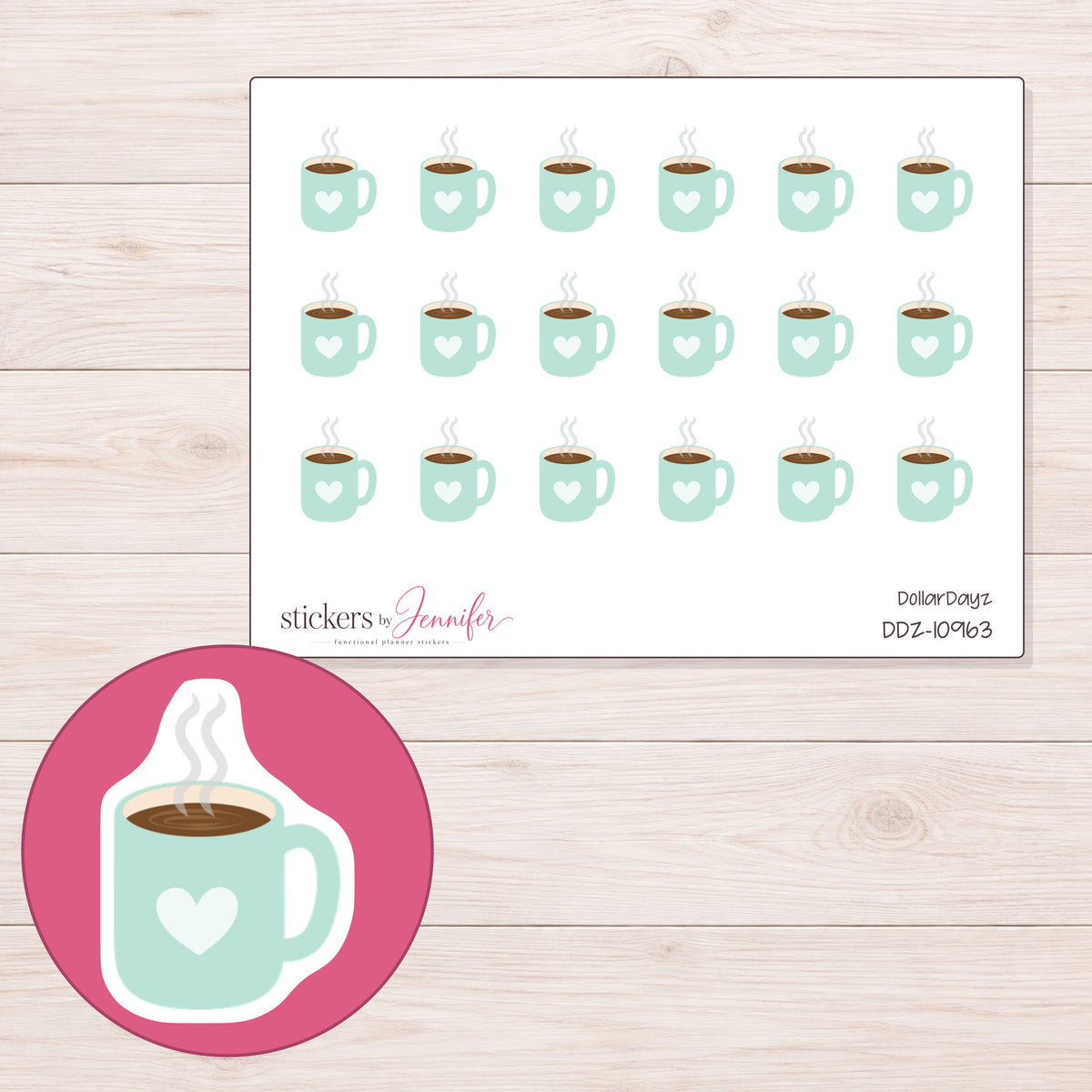 DDZ-10963 planner sticker sheet with enlarged sticker detail