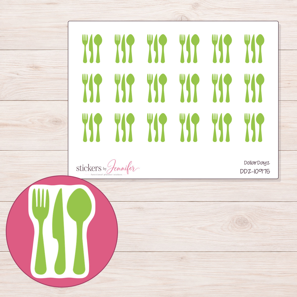 DDZ-10975 planner sticker sheet with enlarged sticker detail