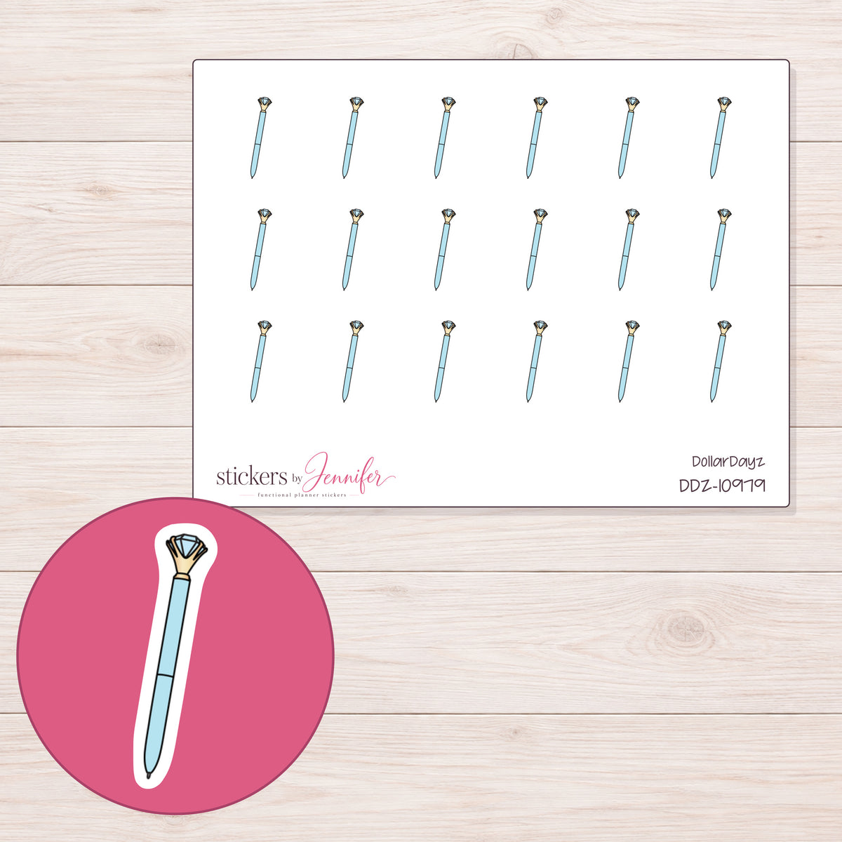 DDZ-10979 planner sticker sheet with enlarged sticker detail