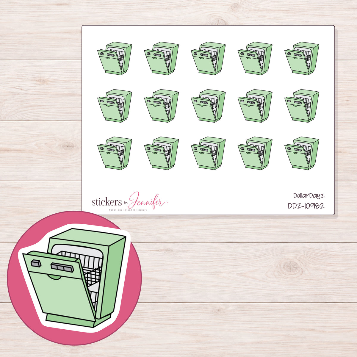 DDZ-10982 planner sticker sheet with enlarged sticker detail