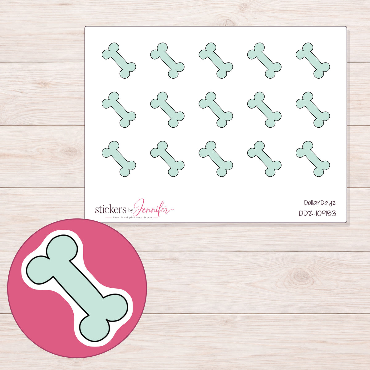 DDZ-10983 planner sticker sheet with enlarged sticker detail