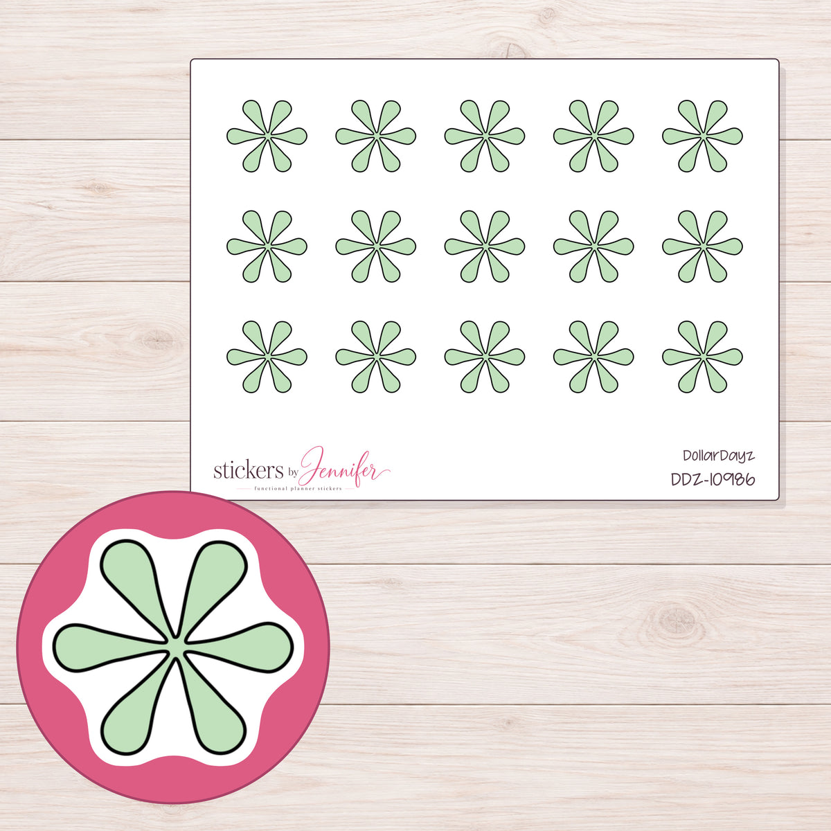 DDZ-10986 planner sticker sheet with enlarged sticker detail