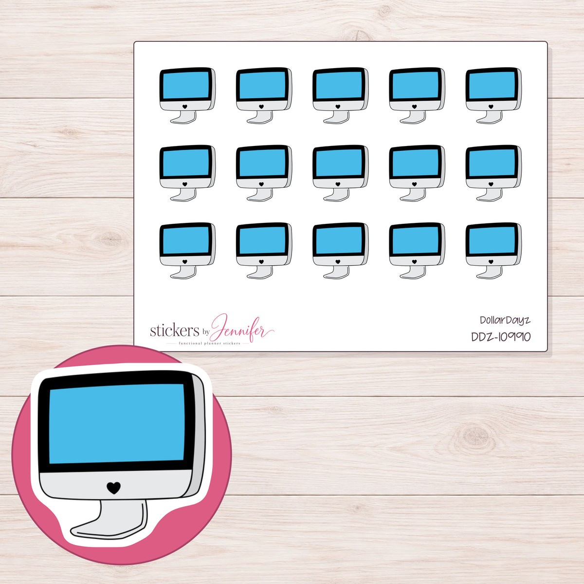 DDZ-10990 planner sticker sheet with enlarged sticker detail