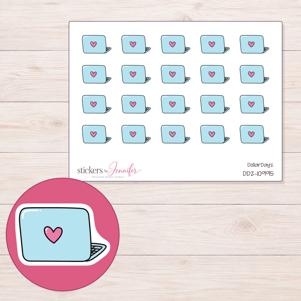 DDZ-10995 planner sticker sheet with enlarged sticker detail