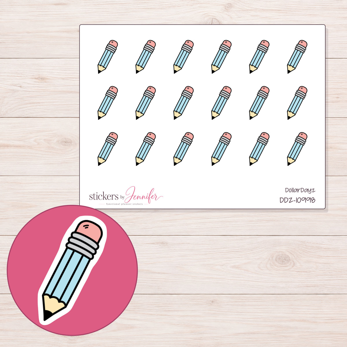 DDZ-10998 planner sticker sheet with enlarged sticker detail
