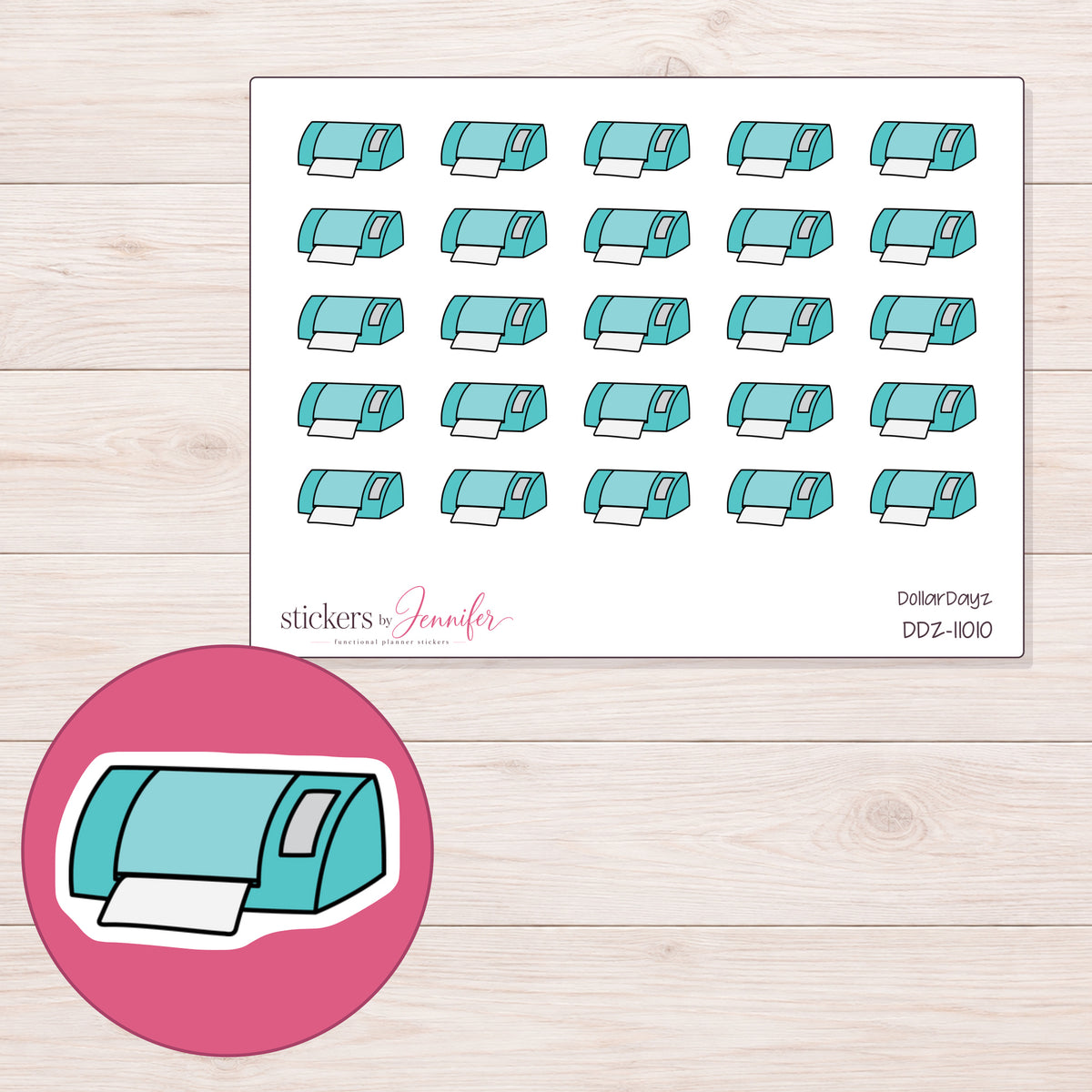 DDZ-11010 planner sticker sheet with enlarged sticker detail