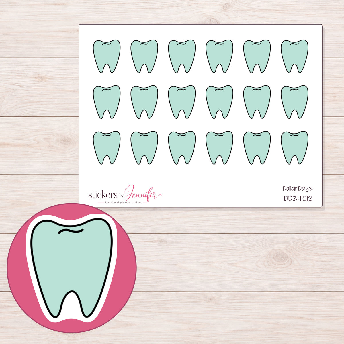 DDZ-11012 planner sticker sheet with enlarged sticker detail