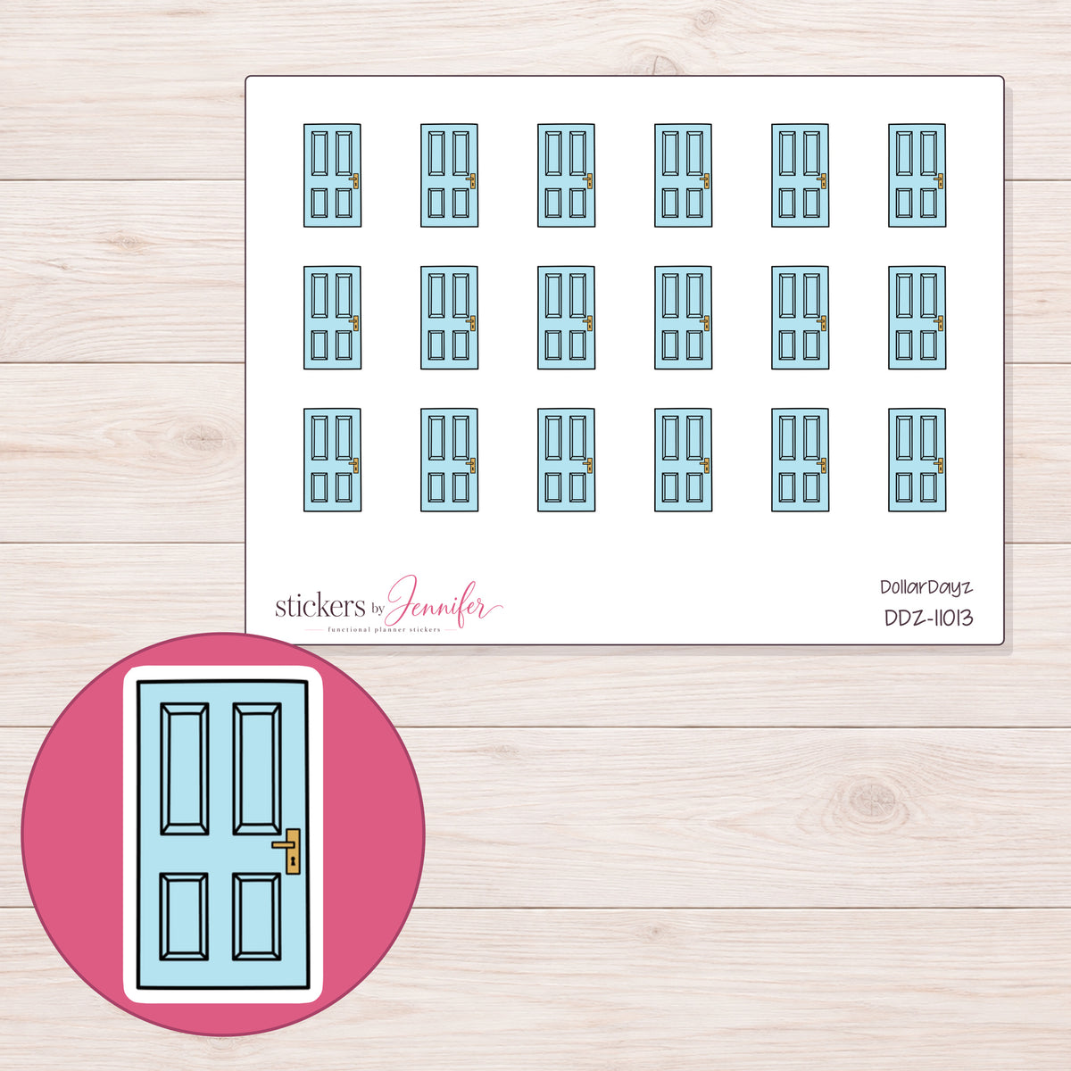 DDZ-11013 planner sticker sheet with enlarged sticker detail