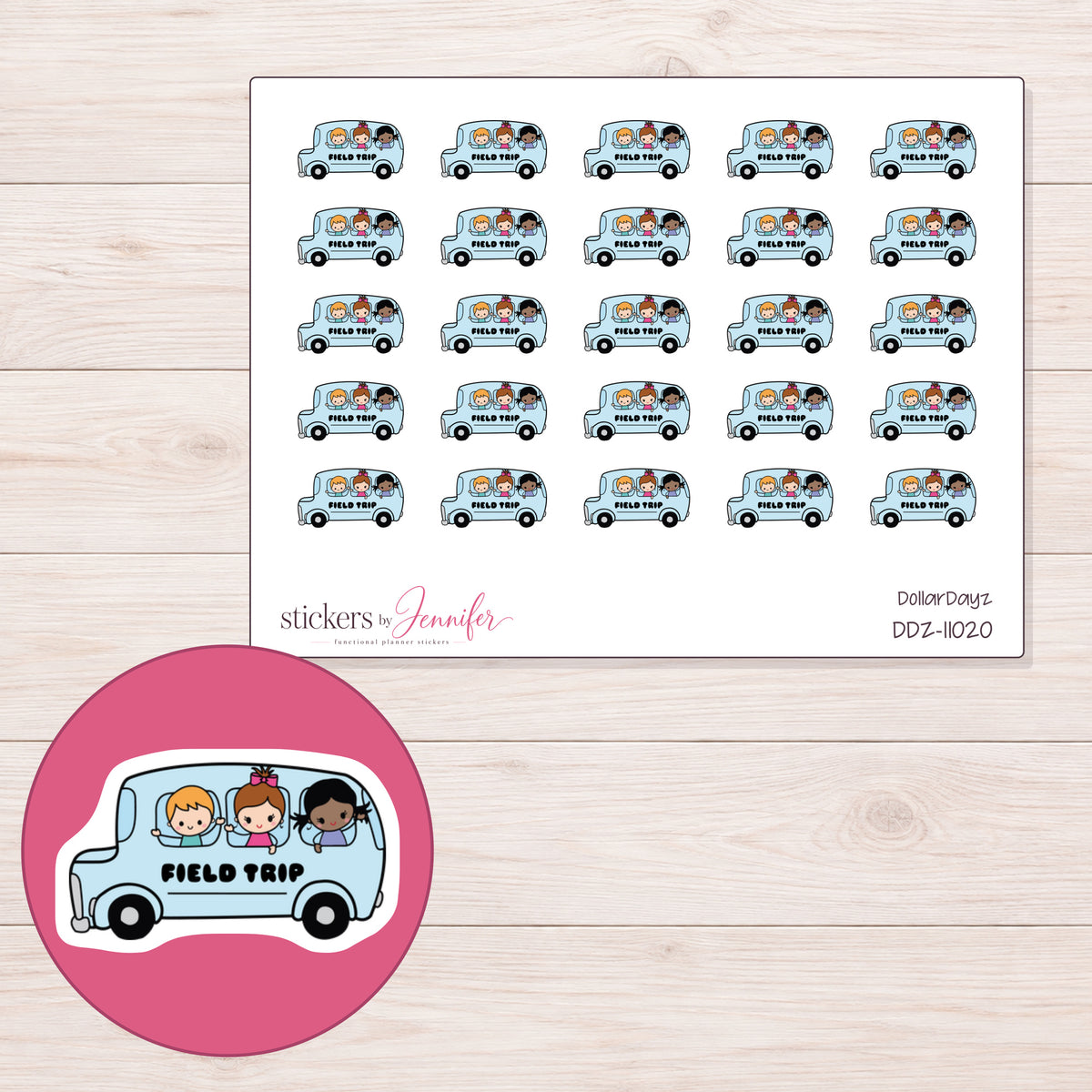 DDZ-11020 planner sticker sheet with enlarged sticker detail