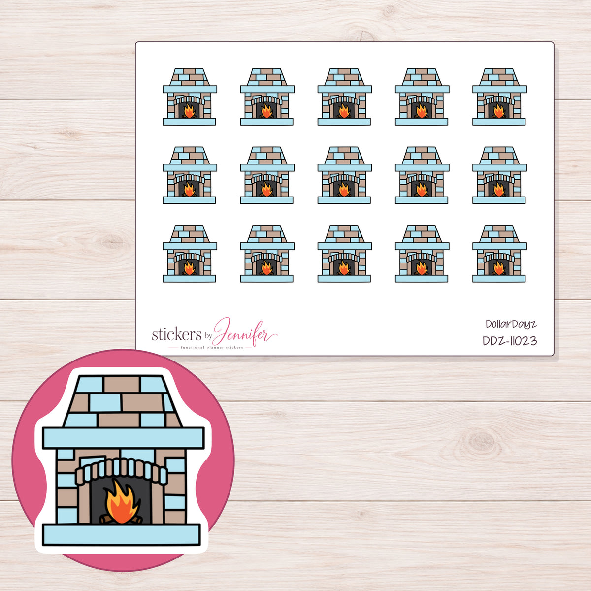 DDZ-11023 planner sticker sheet with enlarged sticker detail