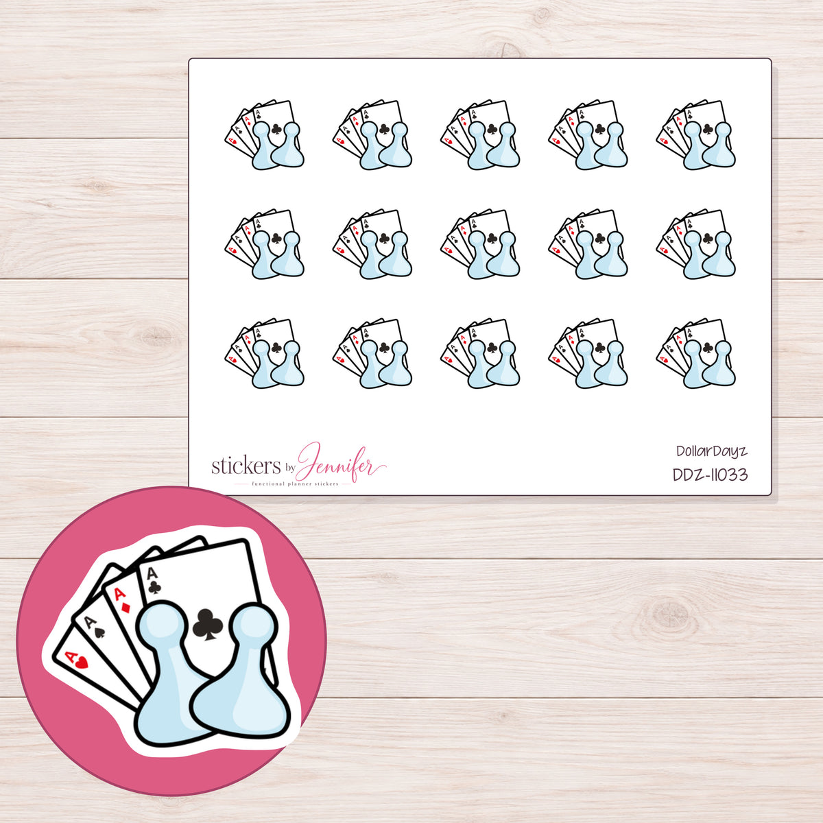 DDZ-11033 planner sticker sheet with enlarged sticker detail