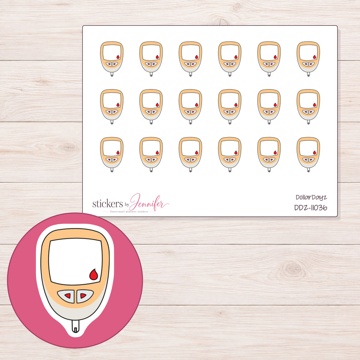 DDZ-11036 planner sticker sheet with enlarged sticker detail