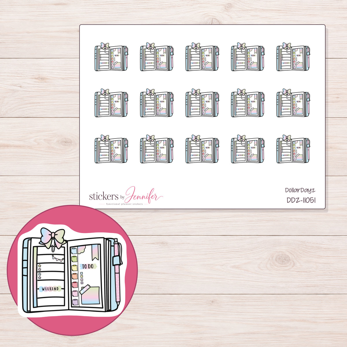DDZ-11051 planner sticker sheet with enlarged sticker detail