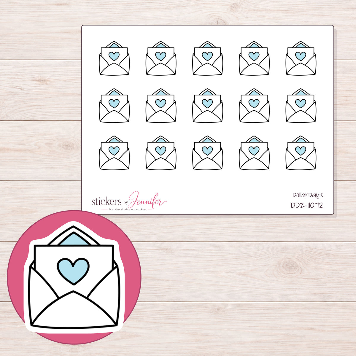 DDZ-11072 planner sticker sheet with enlarged sticker detail