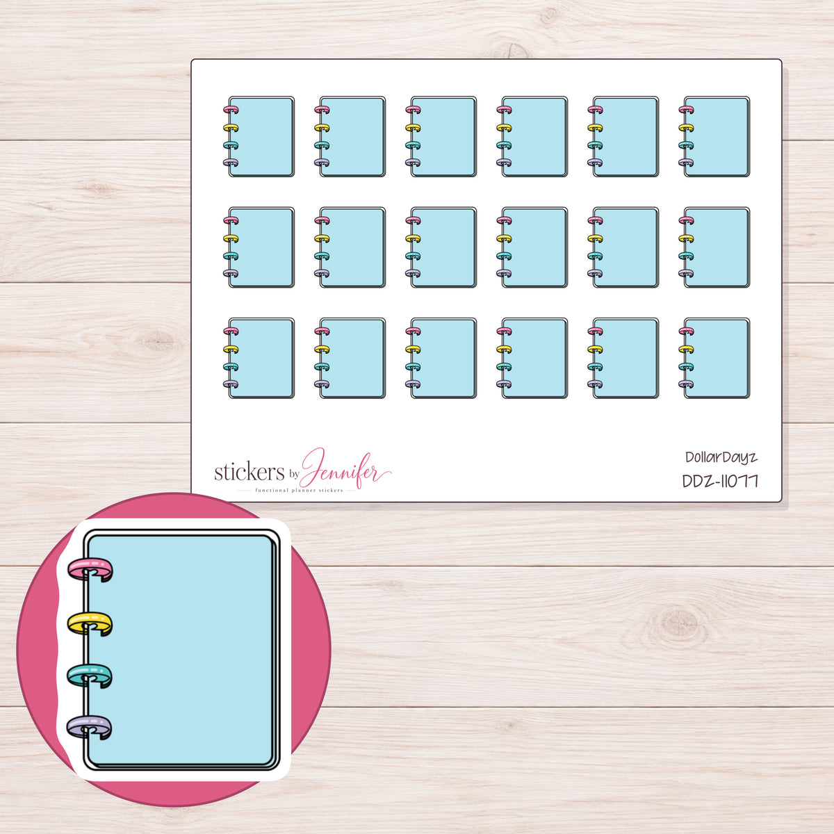 DDZ-11077 planner sticker sheet with enlarged sticker detail