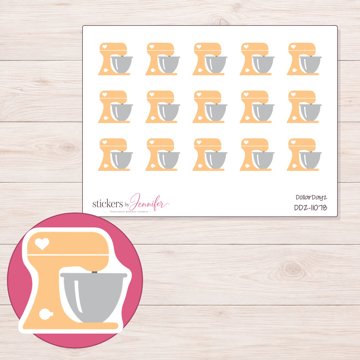 DDZ-11078 planner sticker sheet with enlarged sticker detail