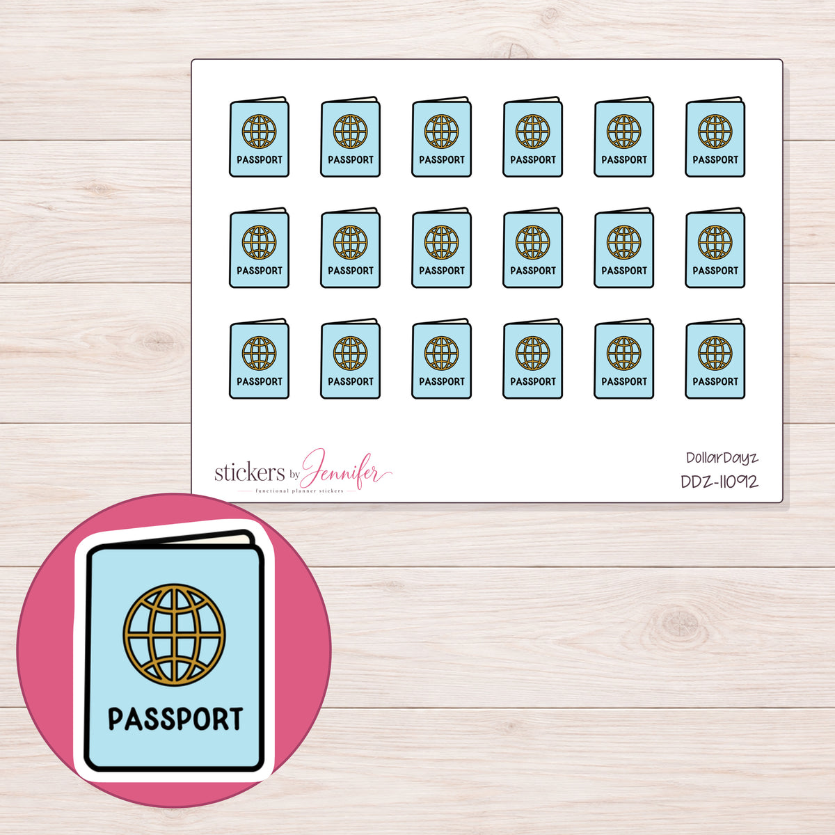 DDZ-11092 planner sticker sheet with enlarged sticker detail