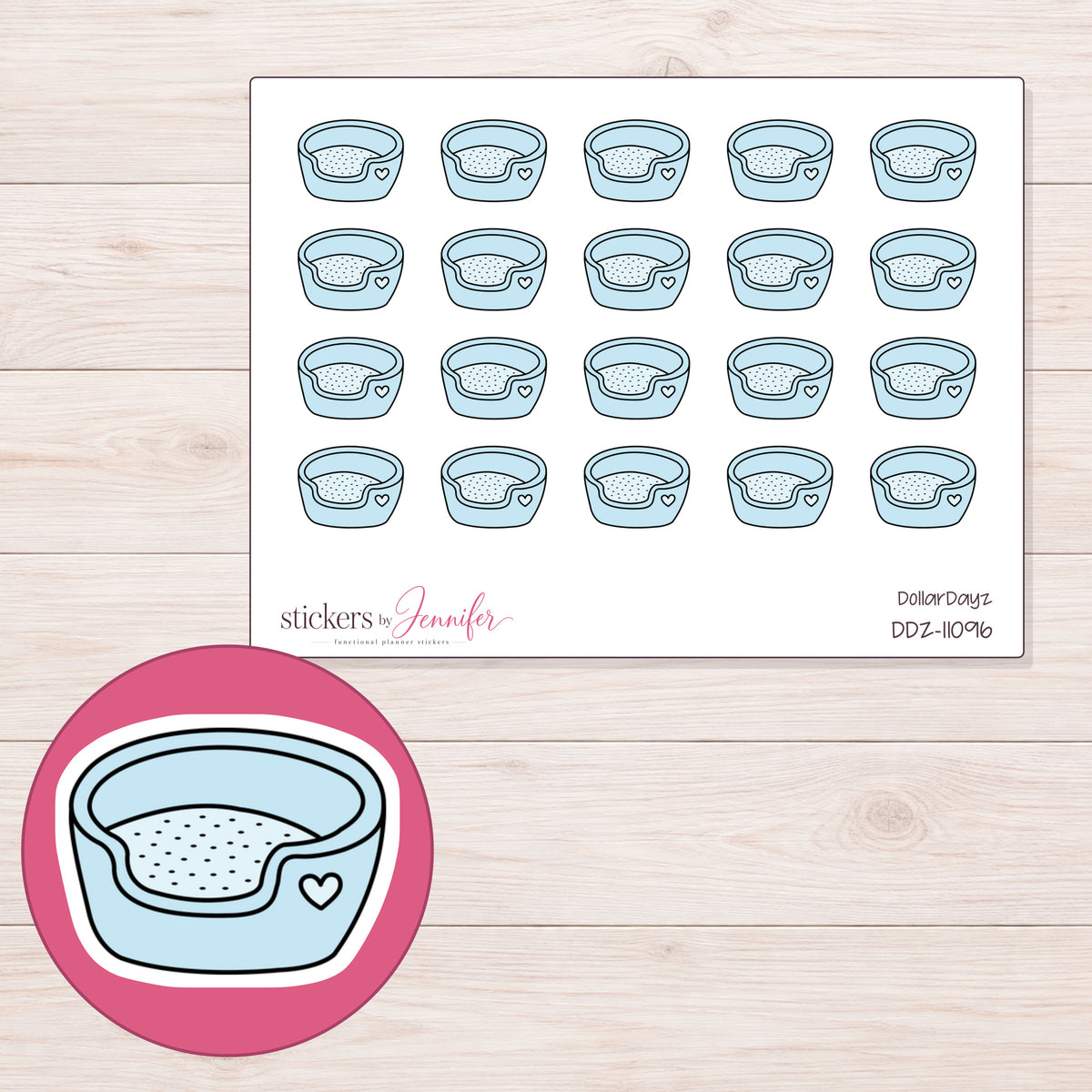 DDZ-11096 planner sticker sheet with enlarged sticker detail