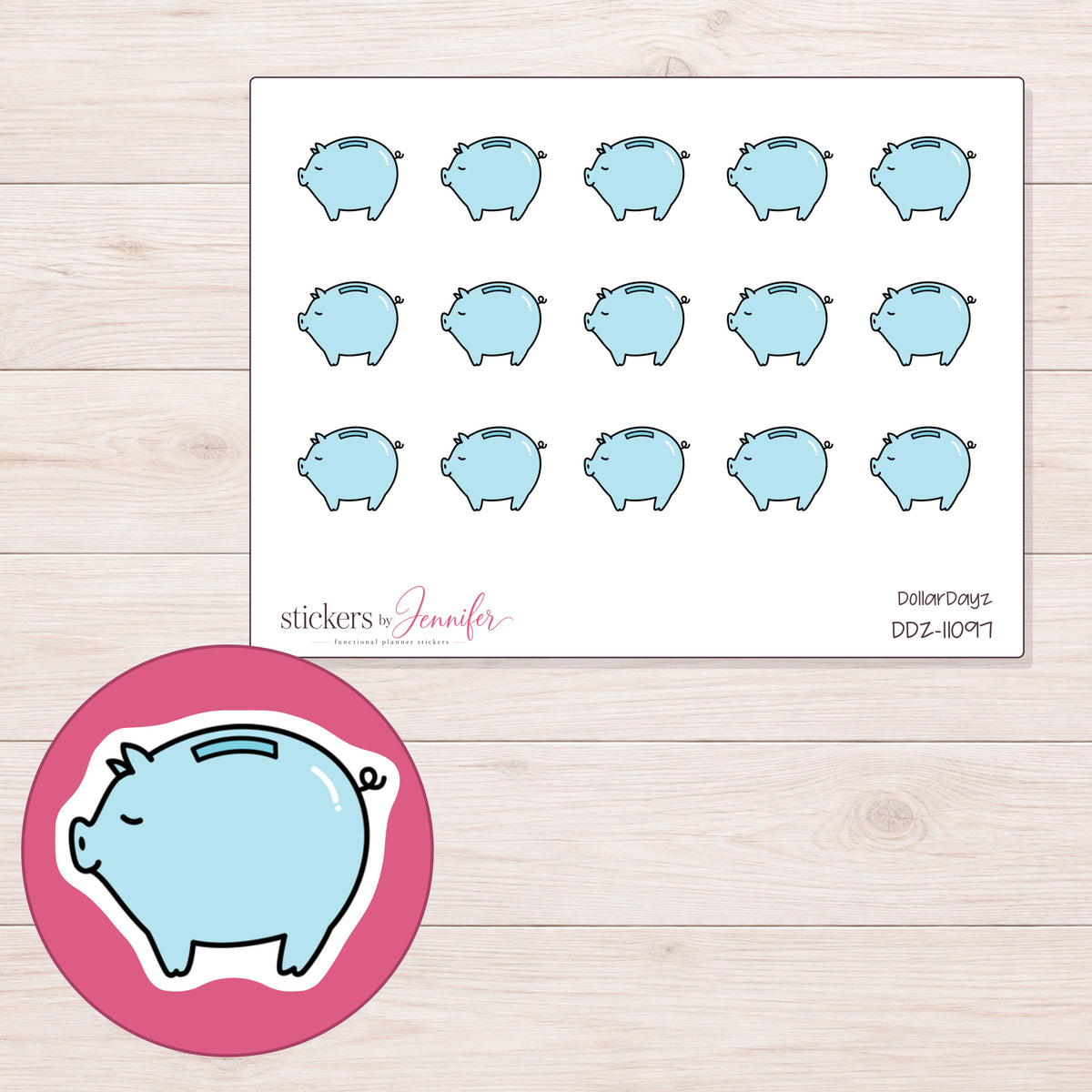 DDZ-11097 planner sticker sheet with enlarged sticker detail