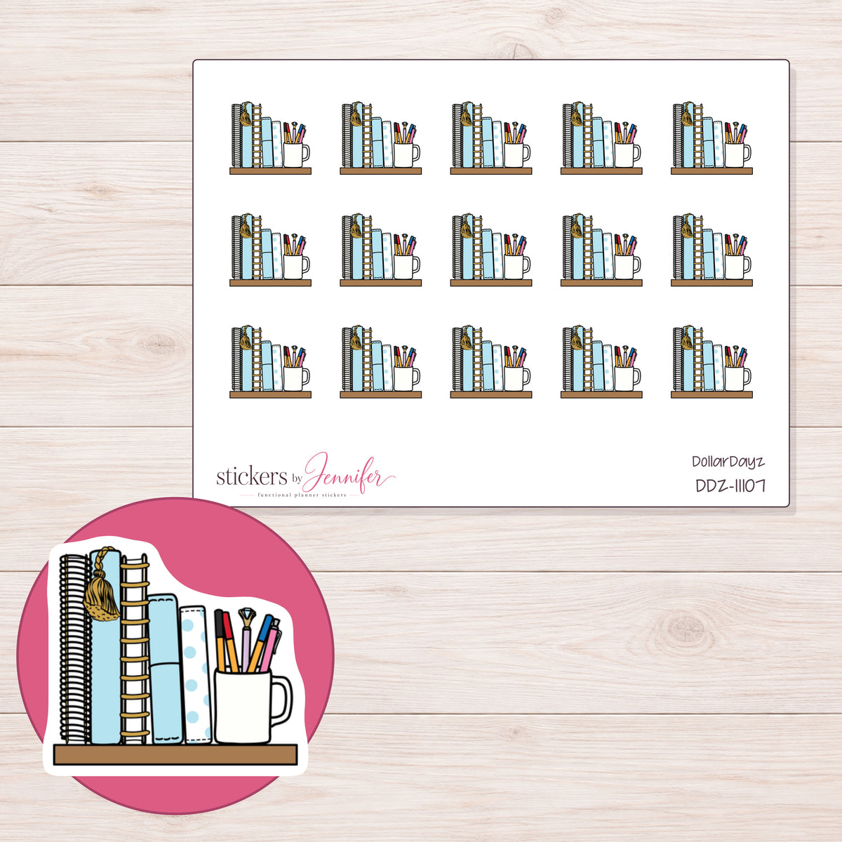 DDZ-11107 planner sticker sheet with enlarged sticker detail