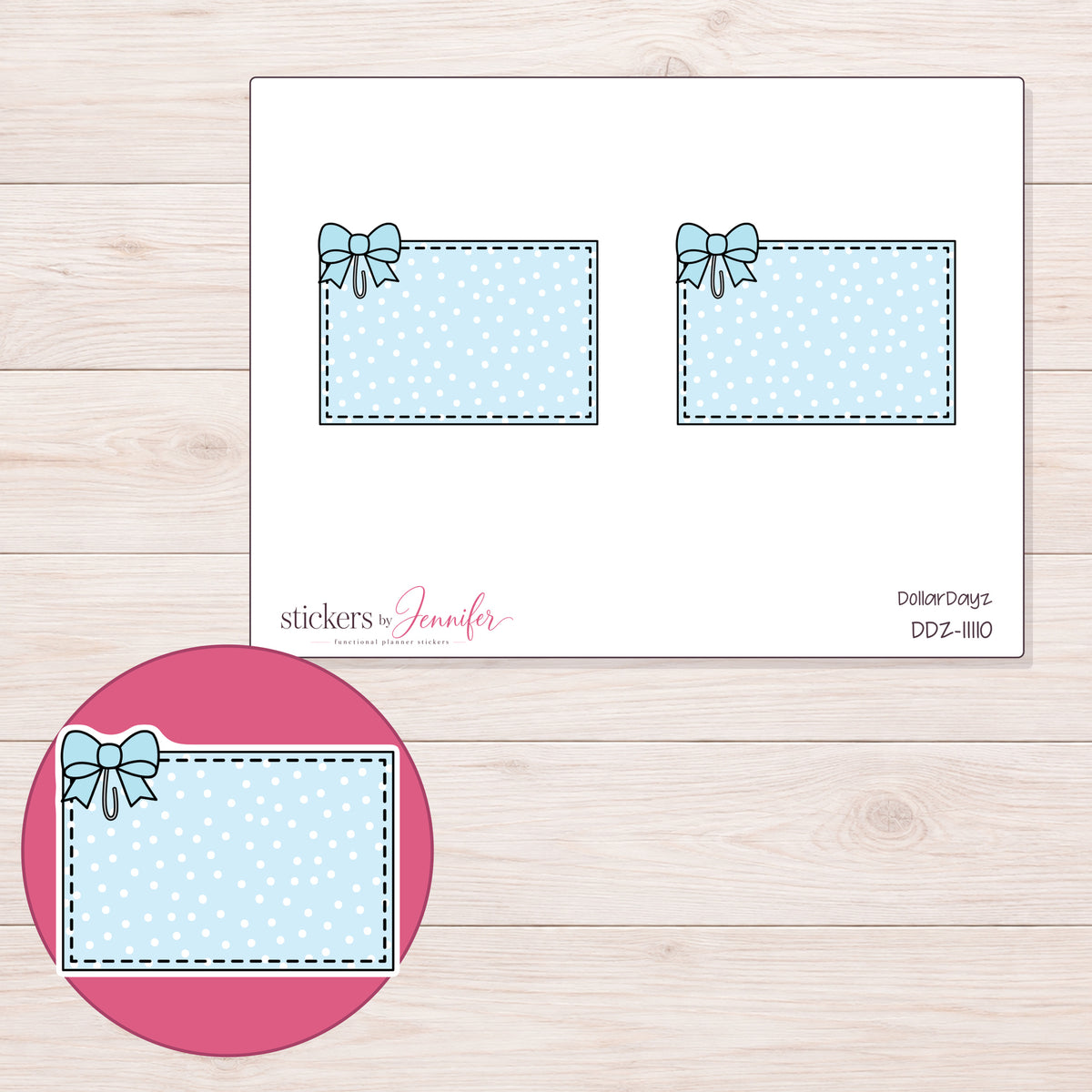 DDZ-11110 planner sticker sheet with enlarged sticker detail