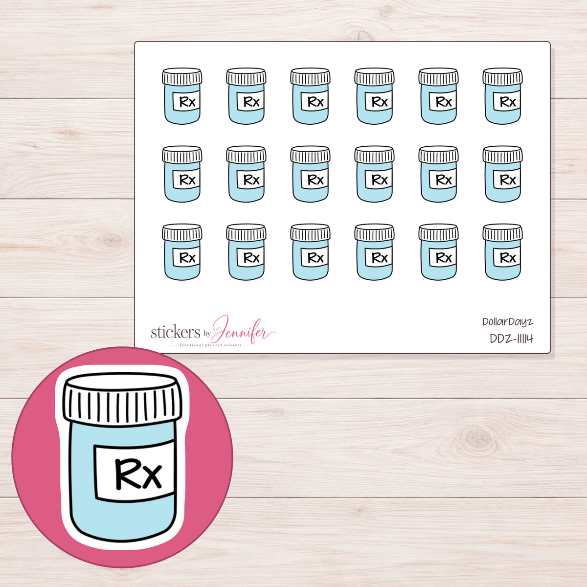 DDZ-11114 planner sticker sheet with enlarged sticker detail