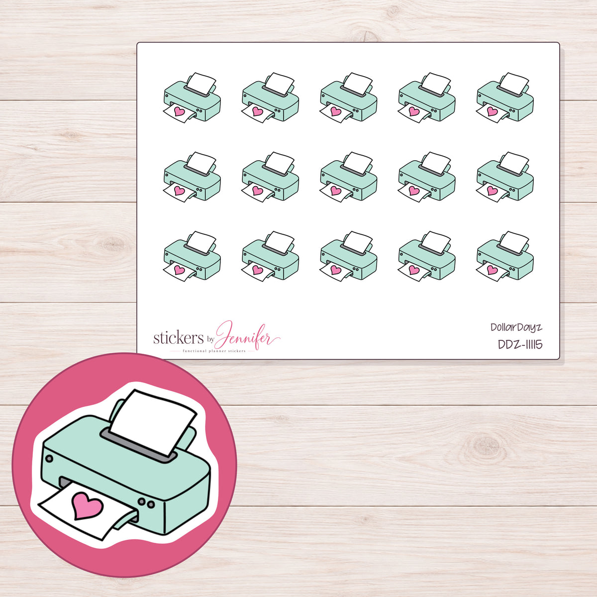 DDZ-11115 planner sticker sheet with enlarged sticker detail