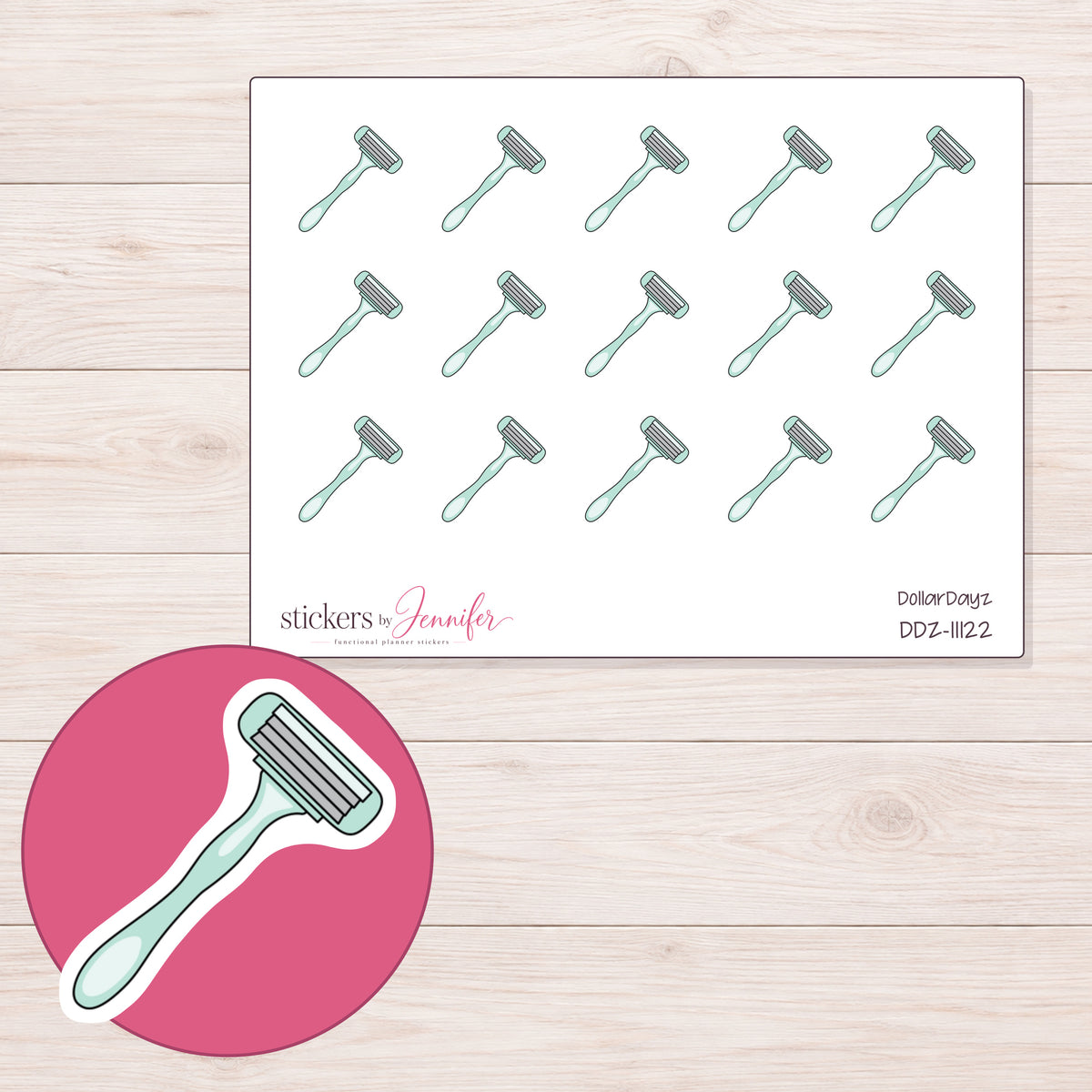 DDZ-11122 planner sticker sheet with enlarged sticker detail