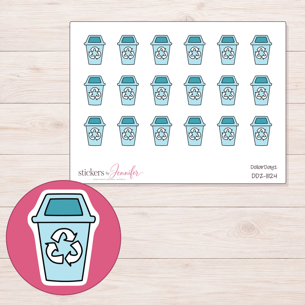 DDZ-11124 planner sticker sheet with enlarged sticker detail