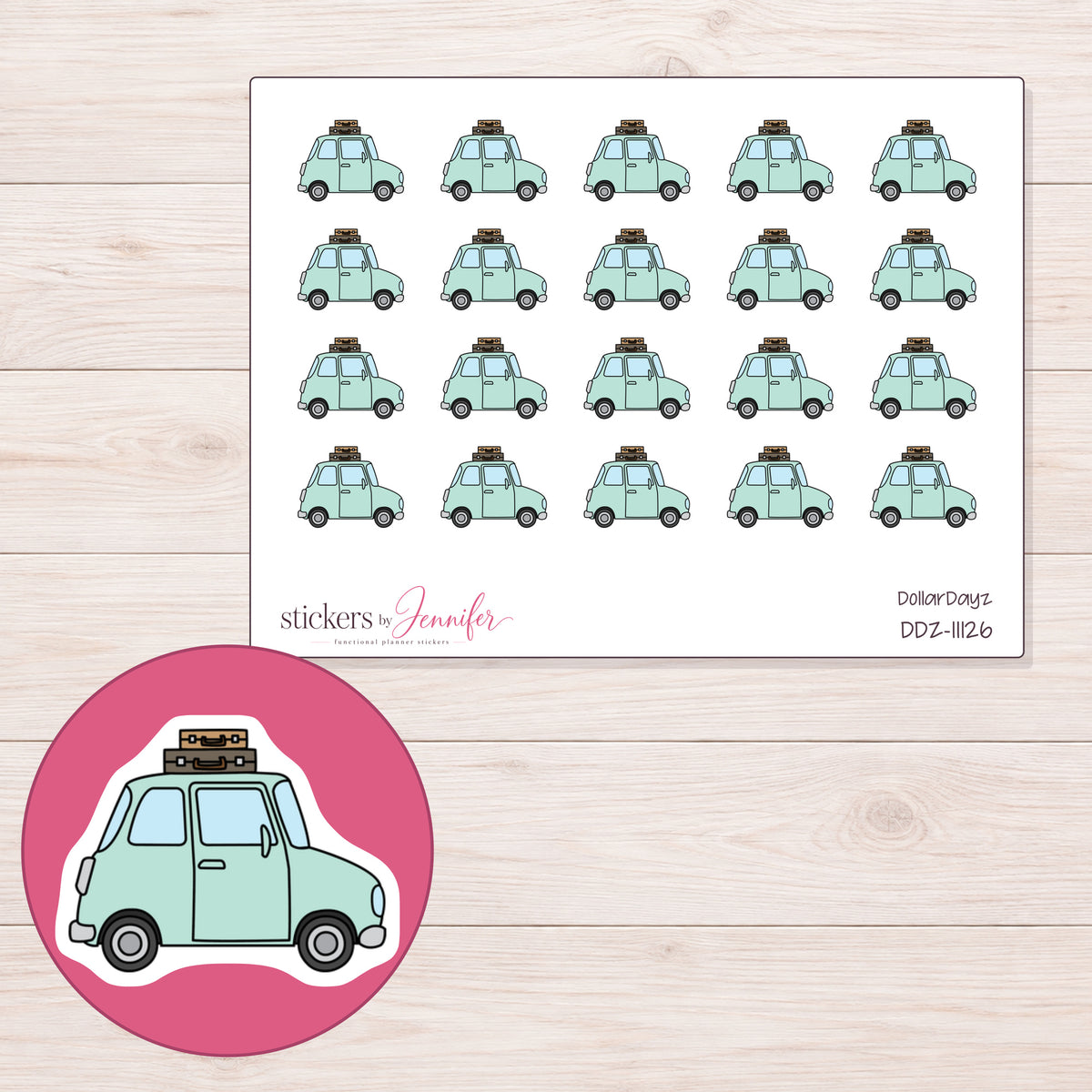 DDZ-11126 planner sticker sheet with enlarged sticker detail
