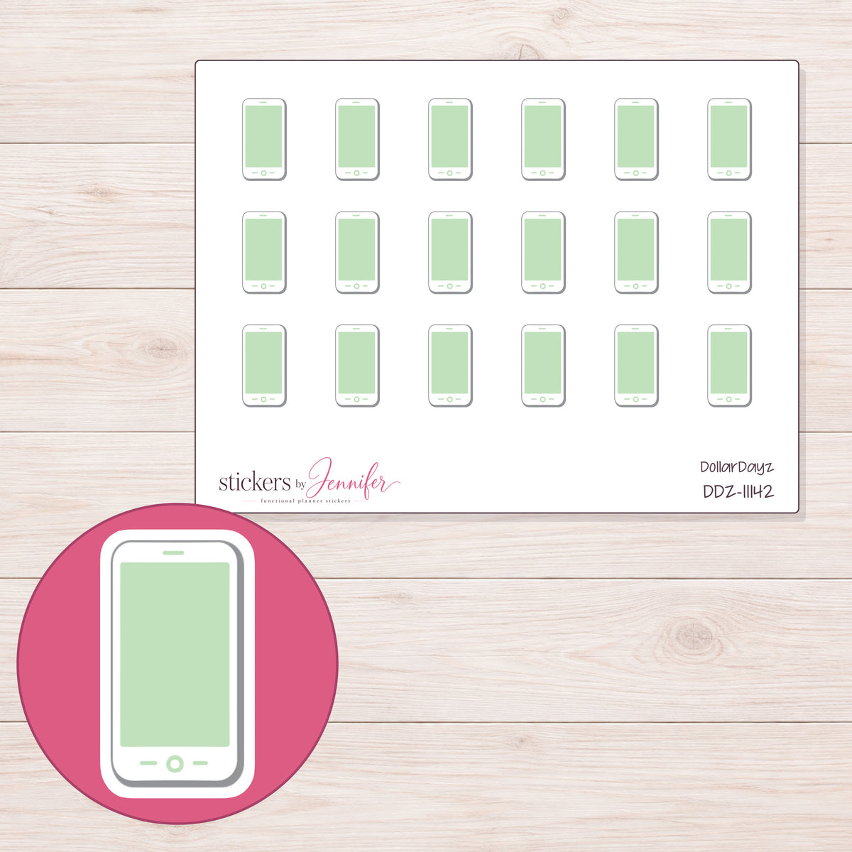 DDZ-11142 planner sticker sheet with enlarged sticker detail
