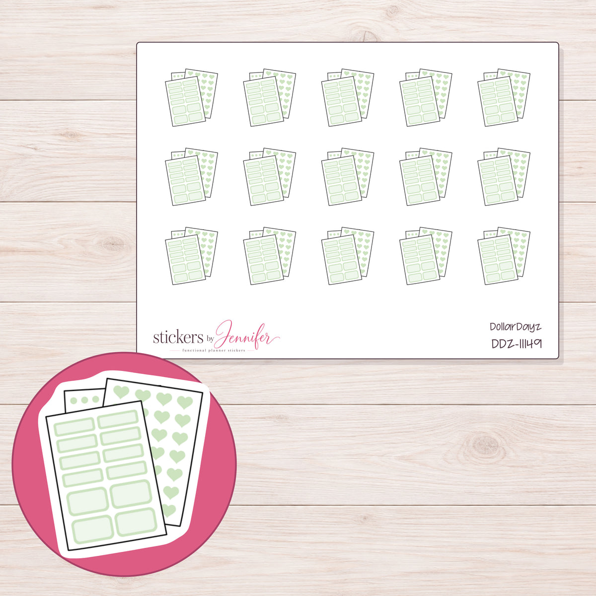 DDZ-11149 planner sticker sheet with enlarged sticker detail