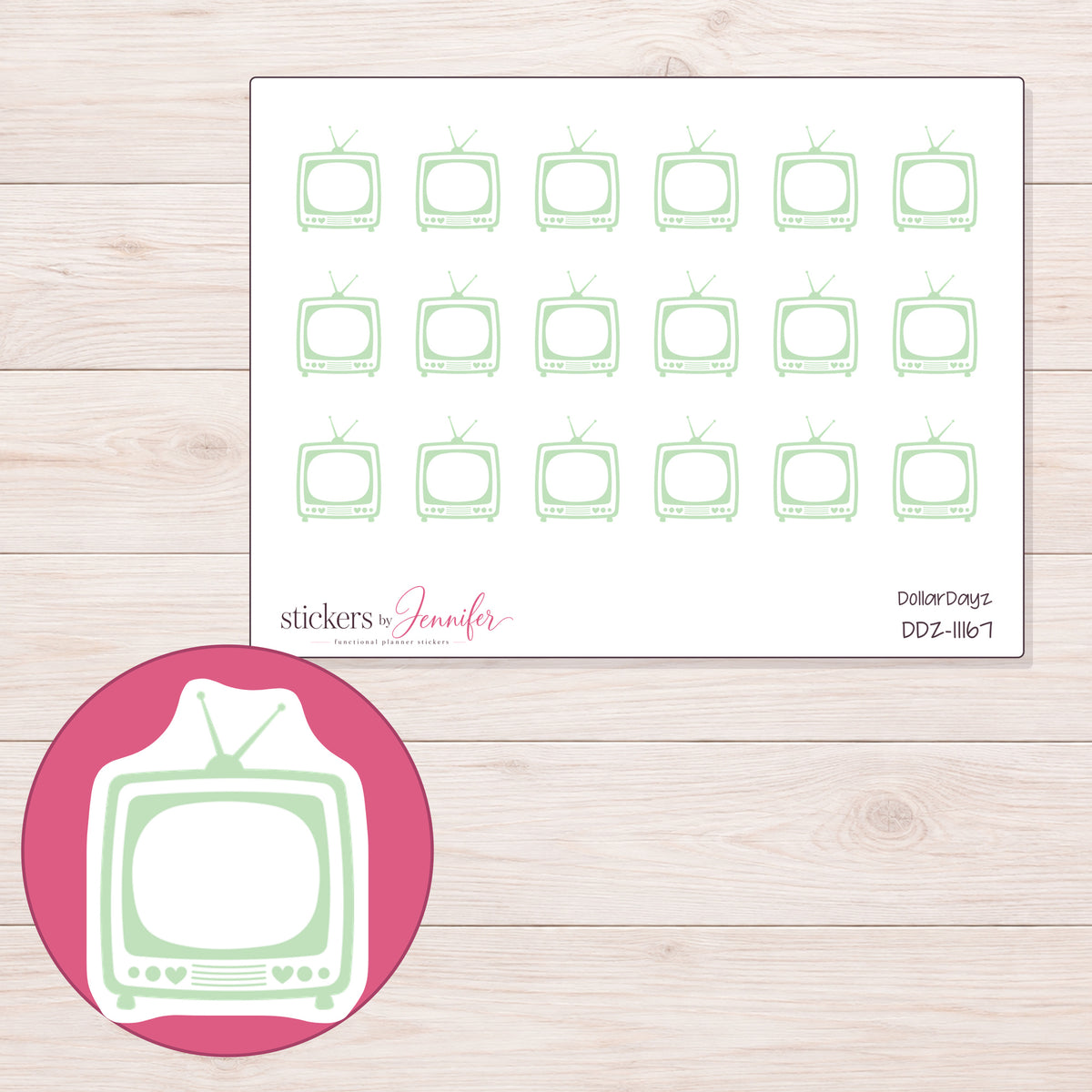 DDZ-11167 planner sticker sheet with enlarged sticker detail