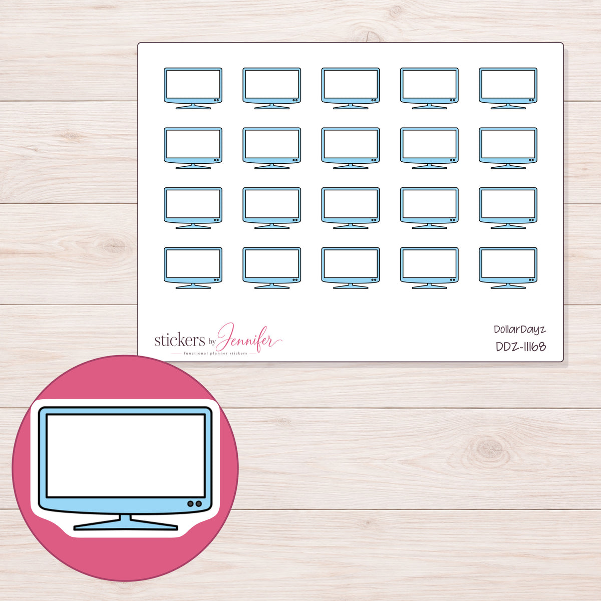 DDZ-11168 planner sticker sheet with enlarged sticker detail