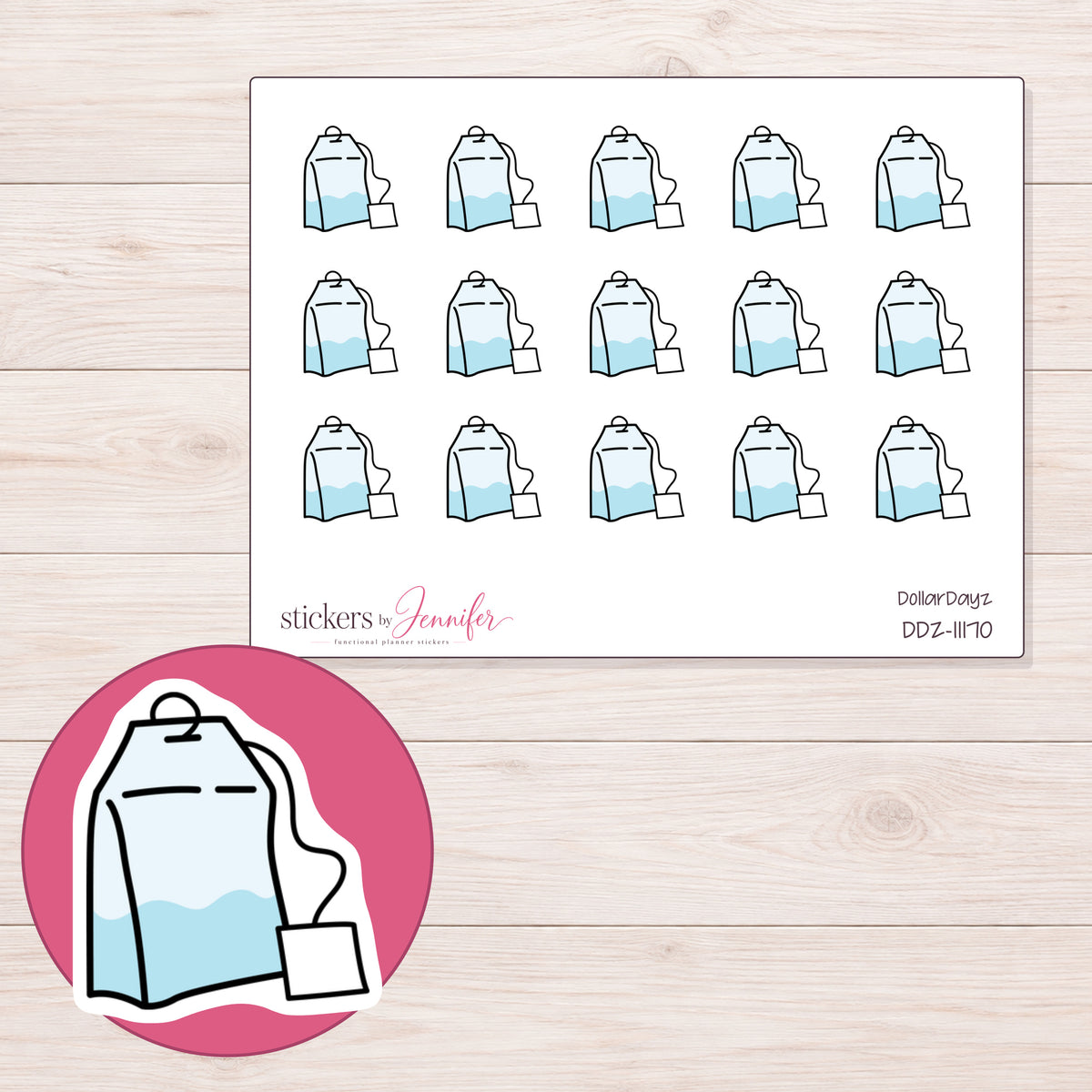 DDZ-11170 planner sticker sheet with enlarged sticker detail
