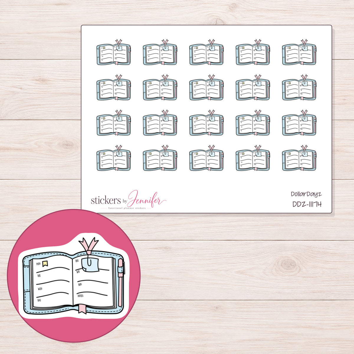 DDZ-11174 planner sticker sheet with enlarged sticker detail