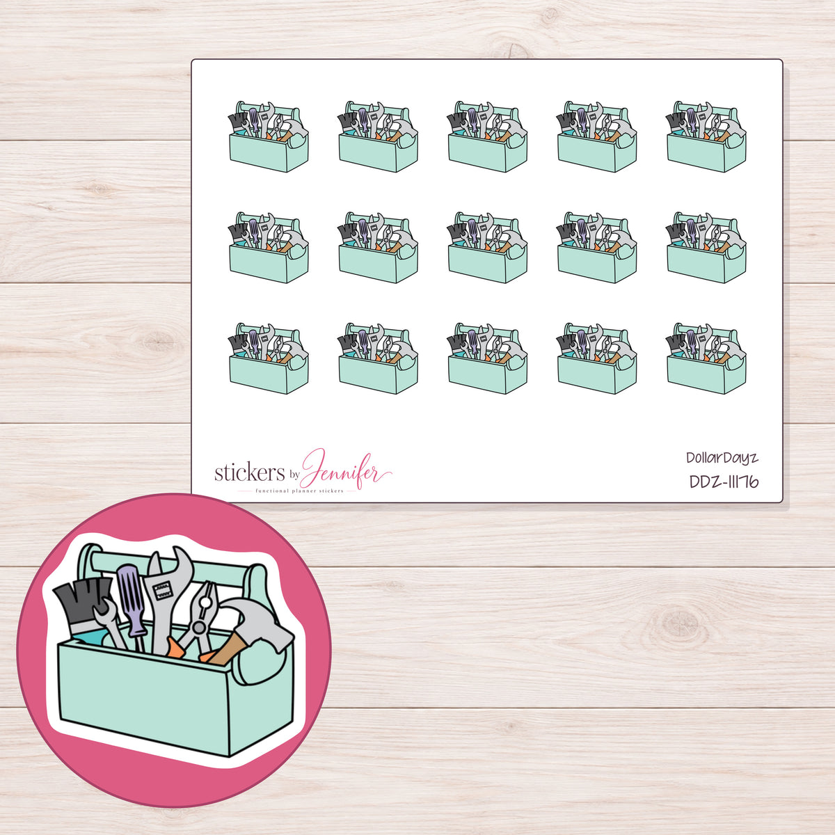 DDZ-11176 planner sticker sheet with enlarged sticker detail