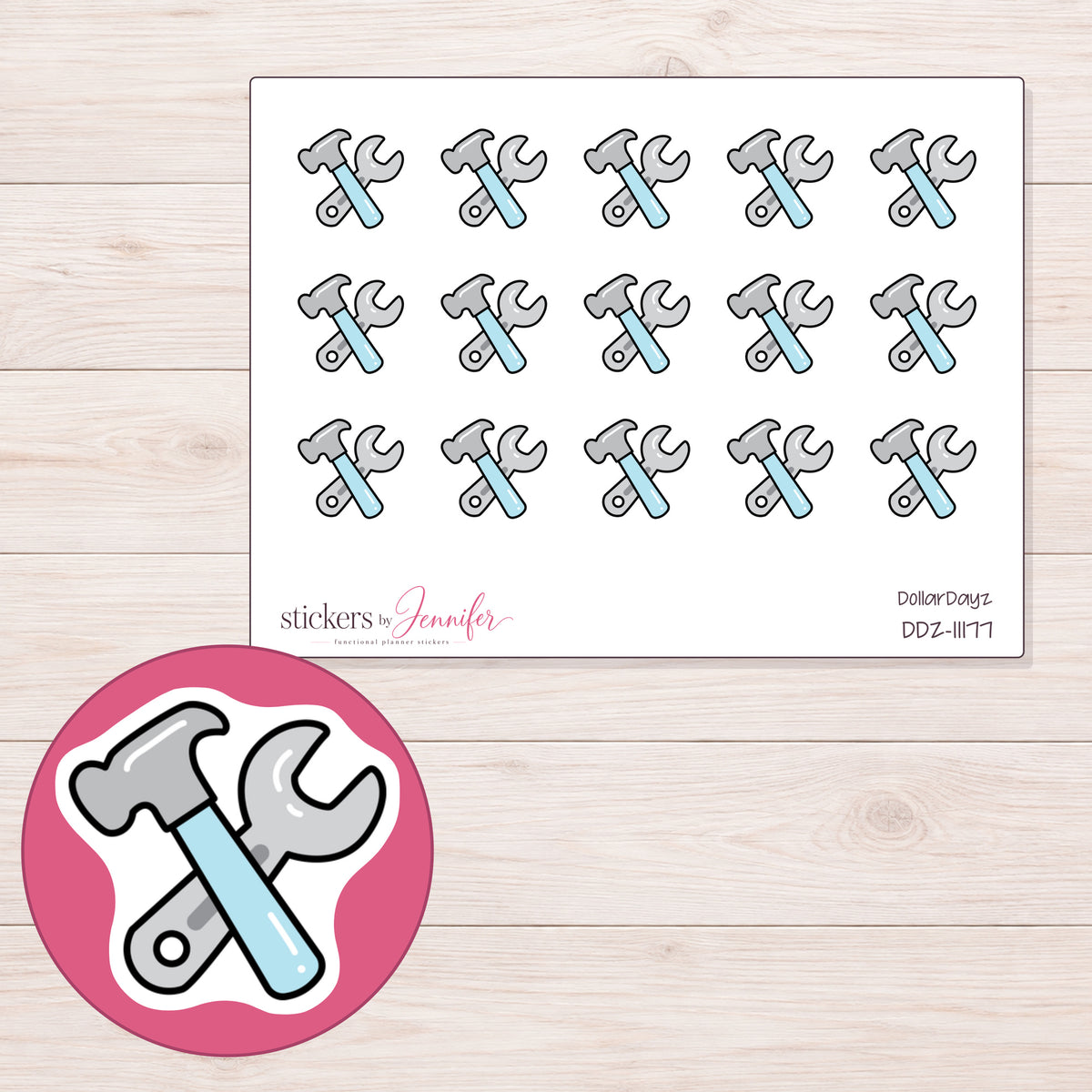 DDZ-11177 planner sticker sheet with enlarged sticker detail