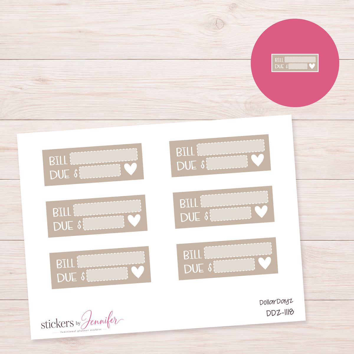 Taupe Bill Due Label Planner Stickers | DDZ-1118