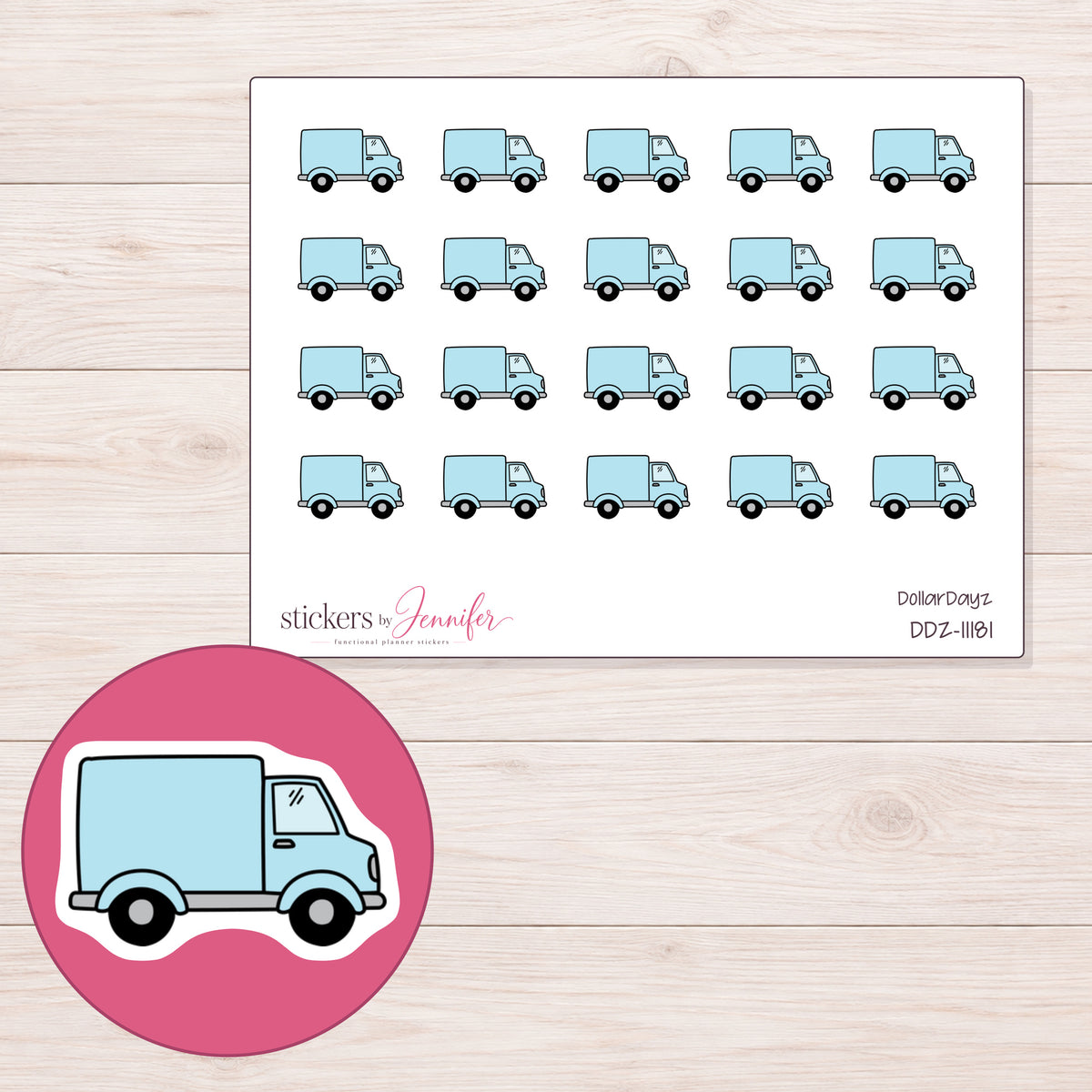 DDZ-11181 planner sticker sheet with enlarged sticker detail