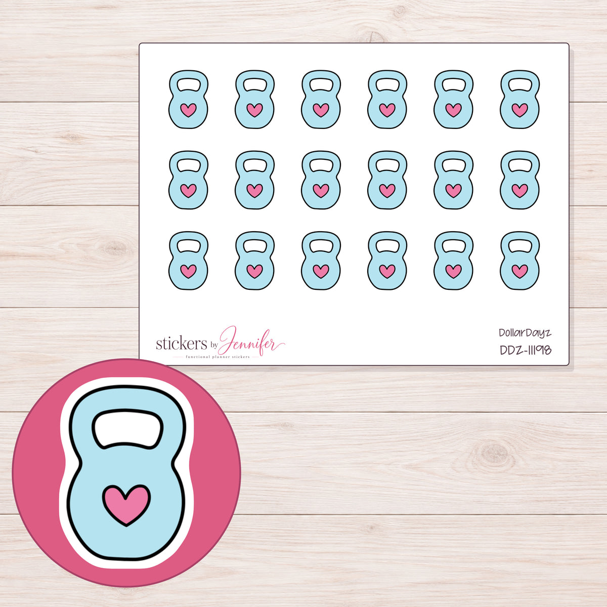 DDZ-11198 planner sticker sheet with enlarged sticker detail