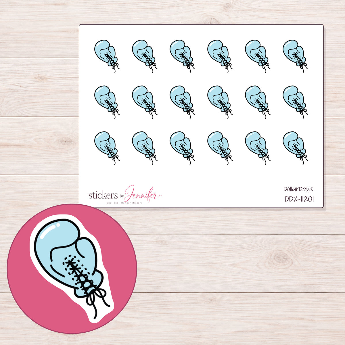 DDZ-11201 planner sticker sheet with enlarged sticker detail