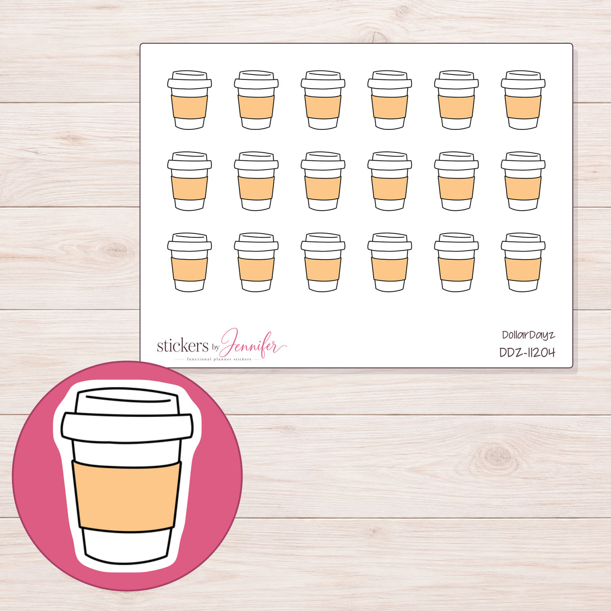 DDZ-11204 planner sticker sheet with enlarged sticker detail