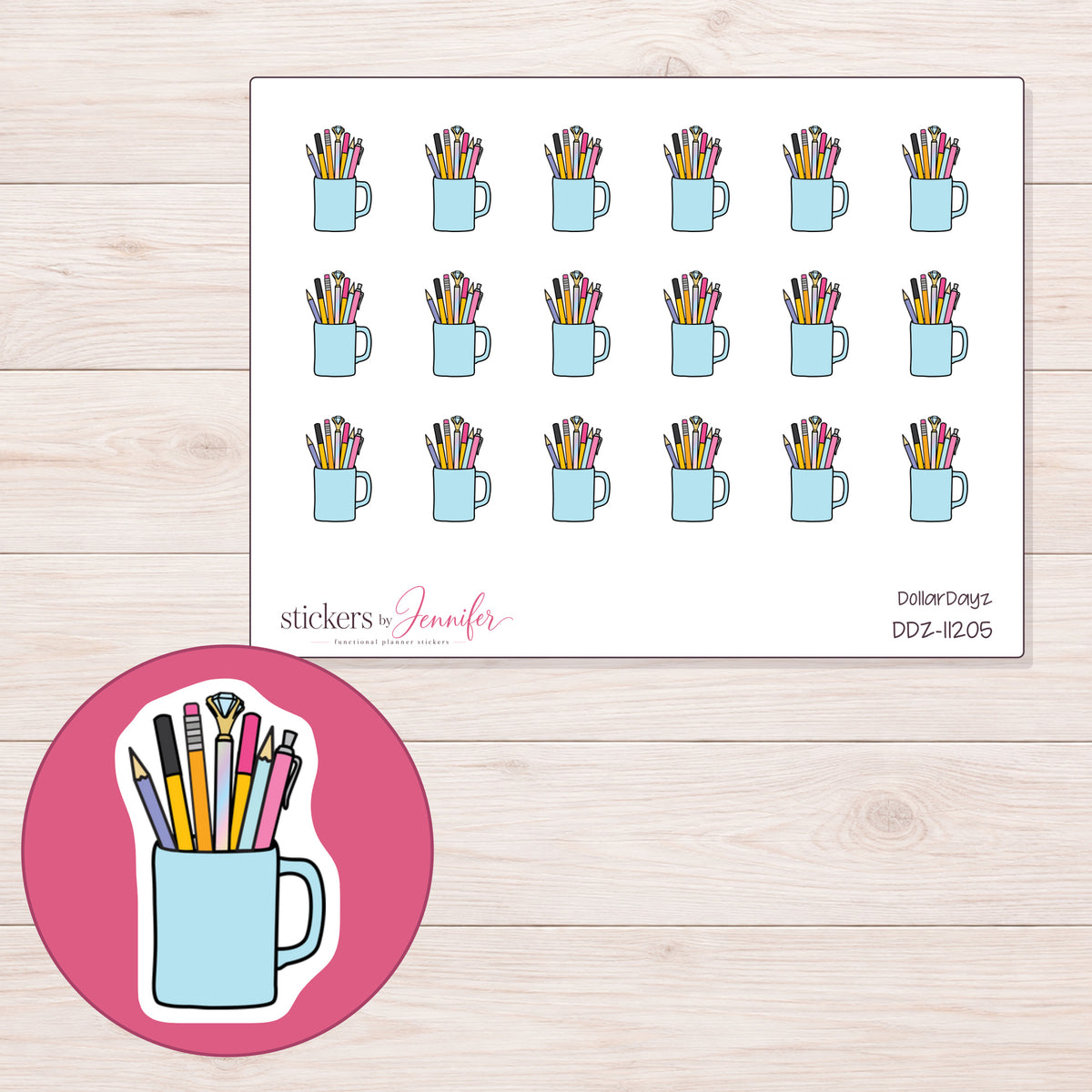 DDZ-11205 planner sticker sheet with enlarged sticker detail