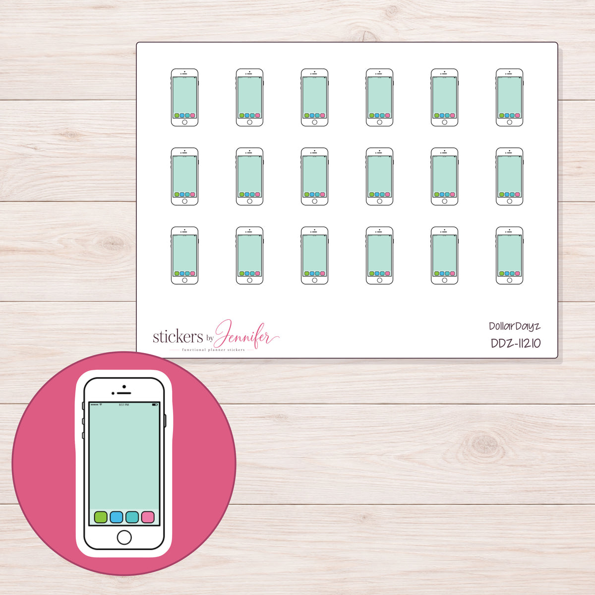 DDZ-11210 planner sticker sheet with enlarged sticker detail