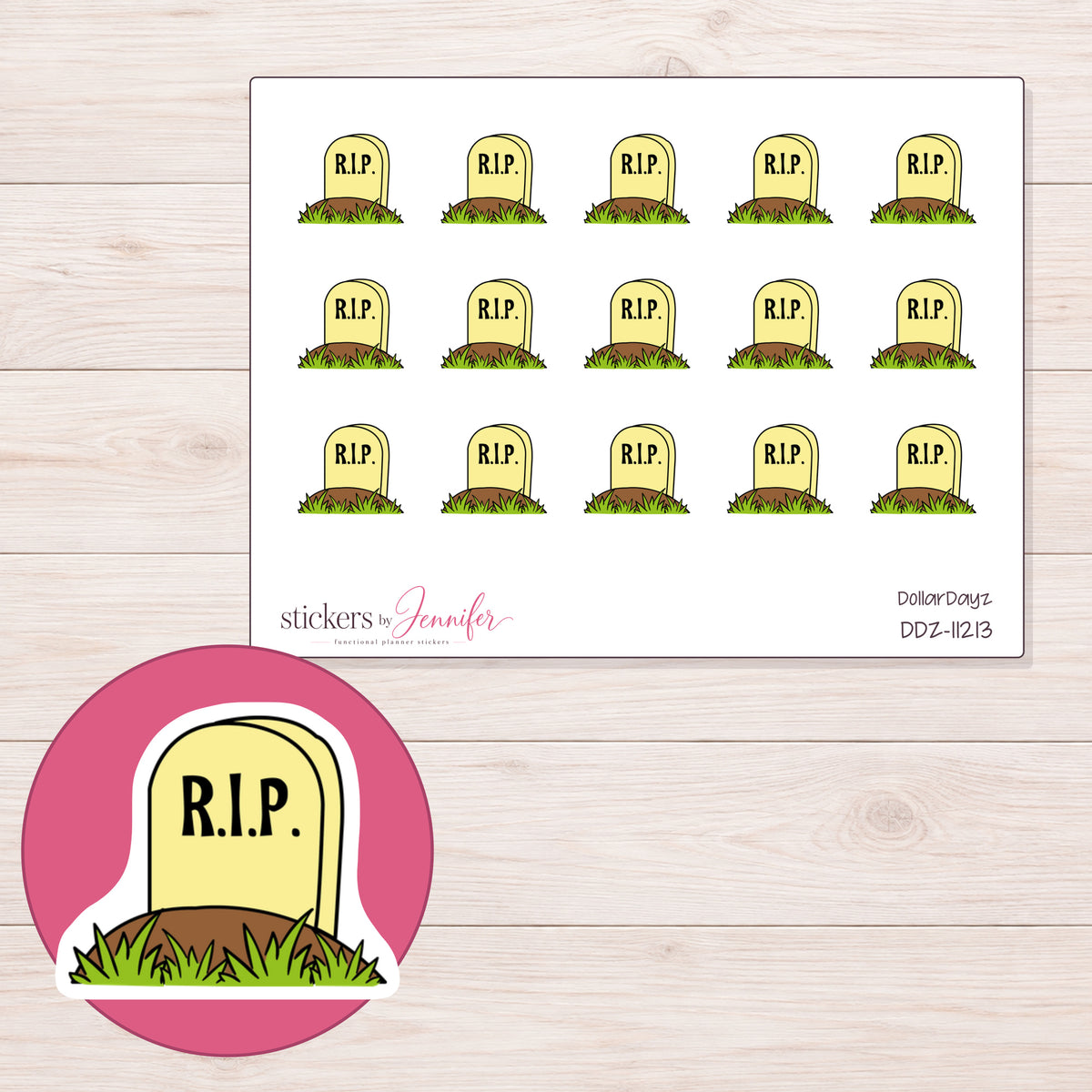 DDZ-11213 planner sticker sheet with enlarged sticker detail