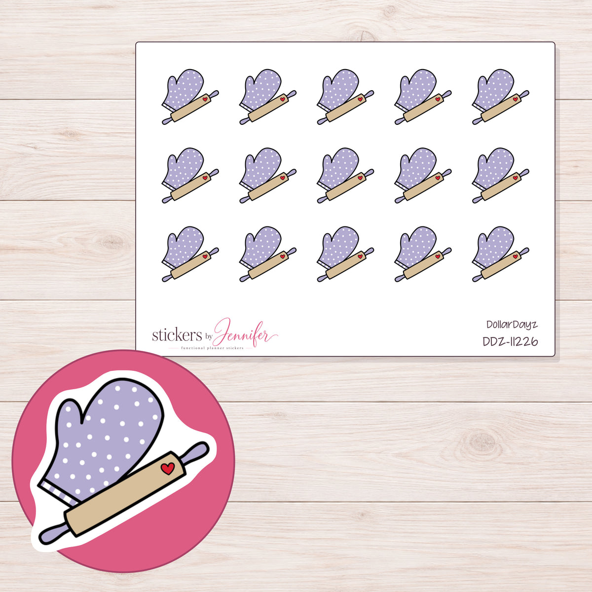 DDZ-11226 planner sticker sheet with enlarged sticker detail