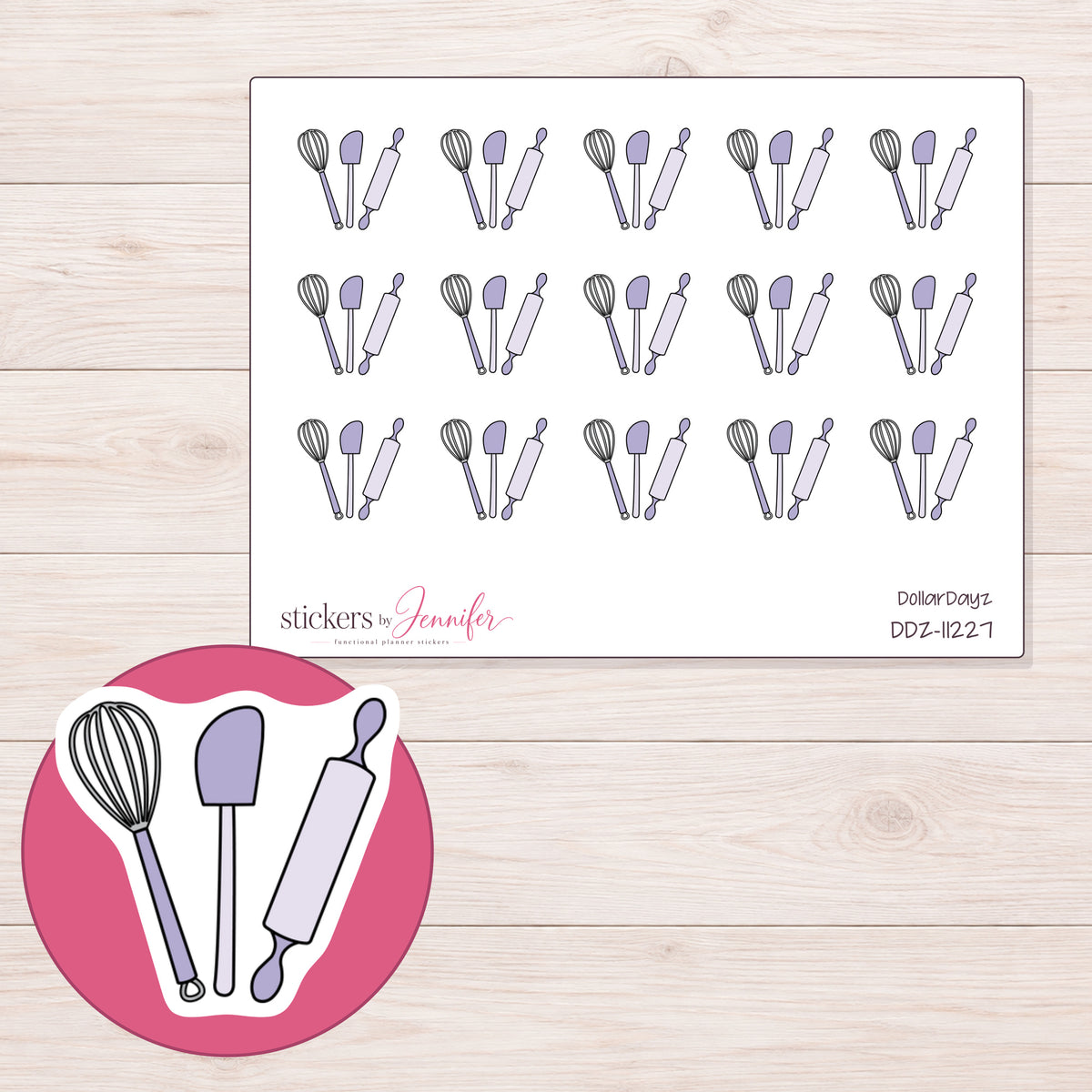 DDZ-11227 planner sticker sheet with enlarged sticker detail