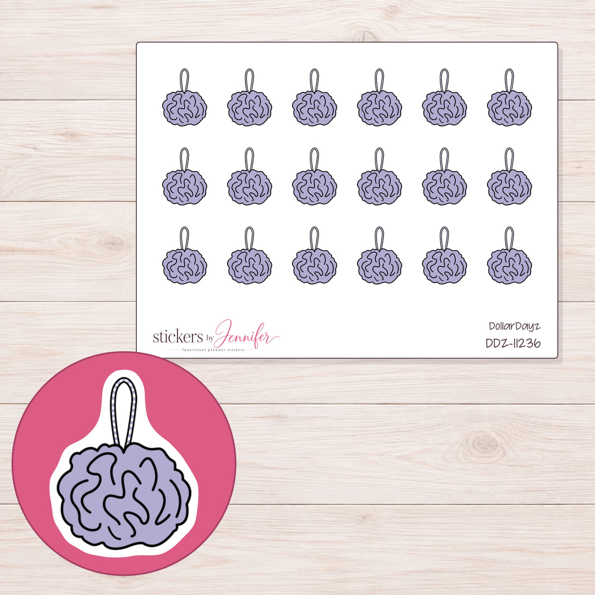 DDZ-11236 planner sticker sheet with enlarged sticker detail